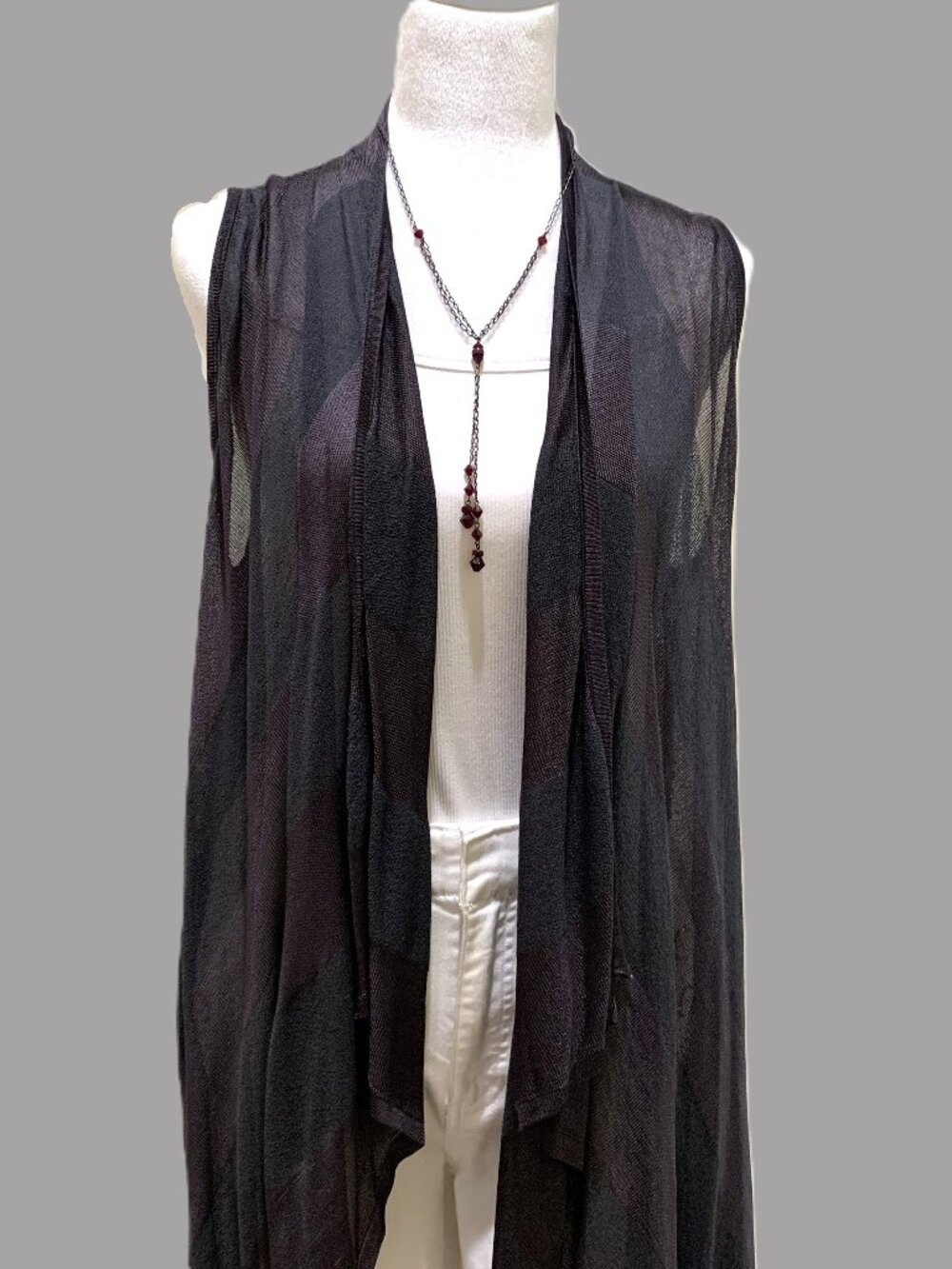 NY&Co Women Black Sheer Kimono Size M Lightweight Sleeveless Layering